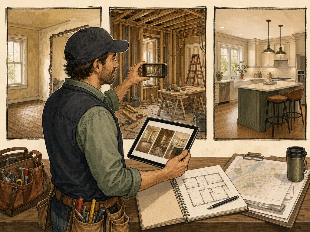 A skilled contractor documenting before during and after stages of real work