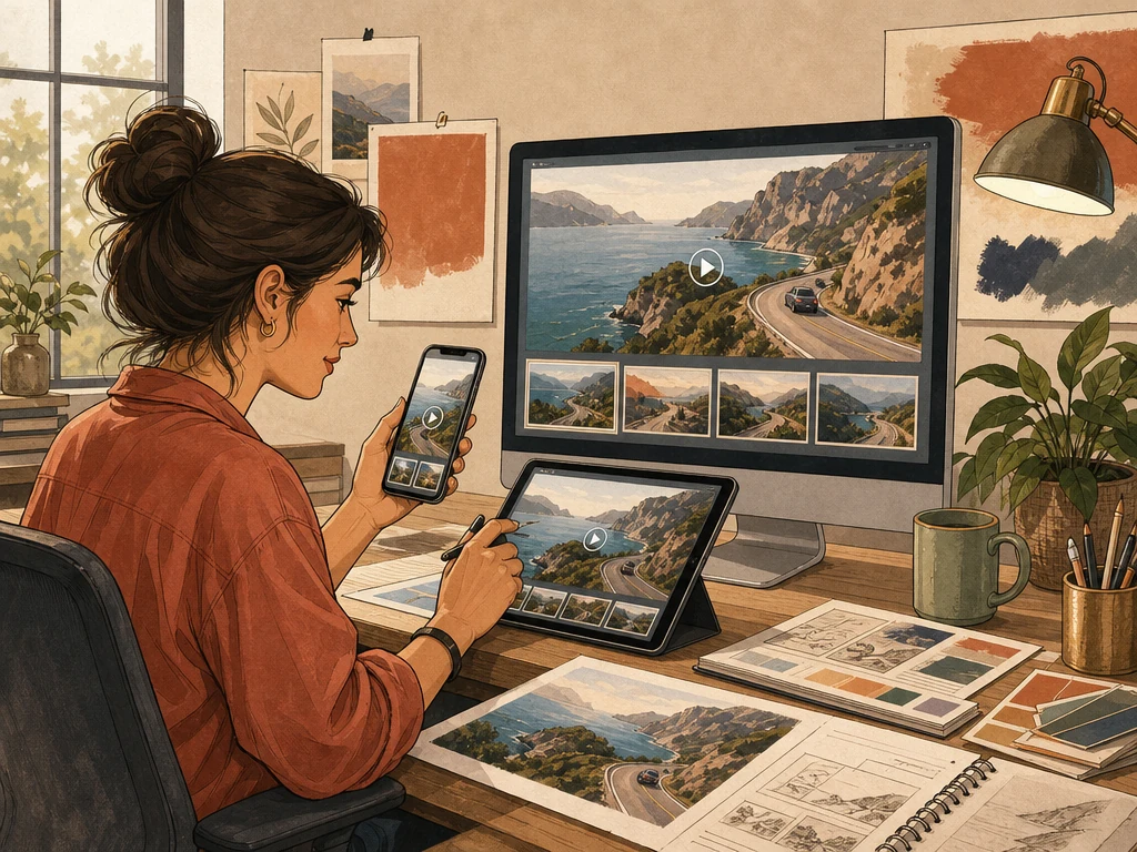 A designer testing responsive images across phone tablet and desktop
