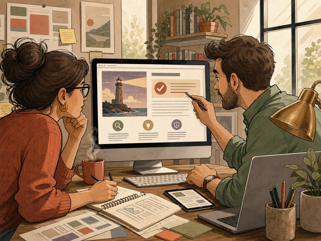 A writer and designer checking that a web page gives a clear direct answer