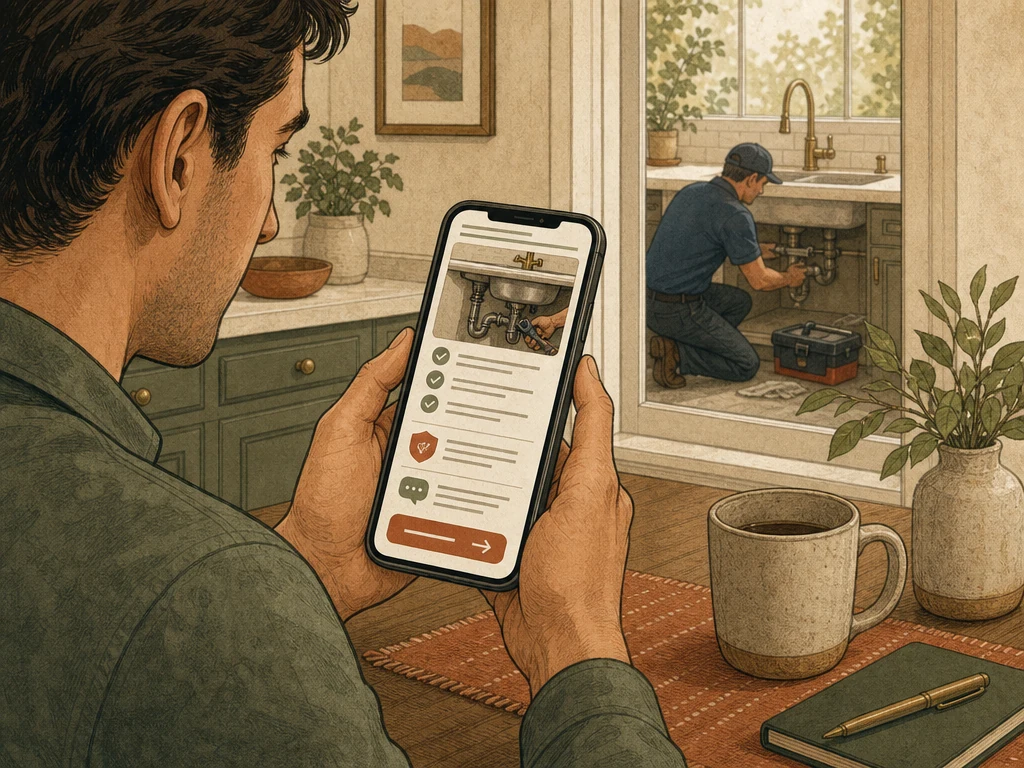 A mobile customer reviewing a clear useful service page before requesting a quote