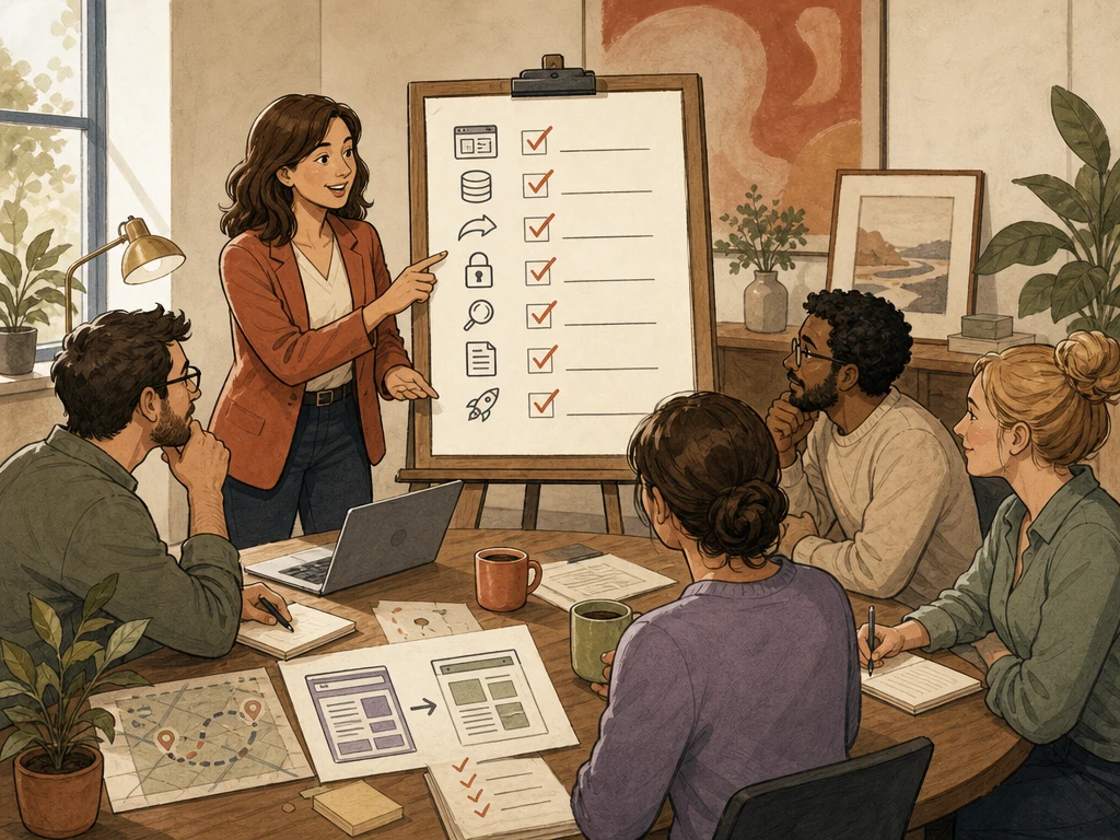 A project manager leading a careful website launch checklist meeting